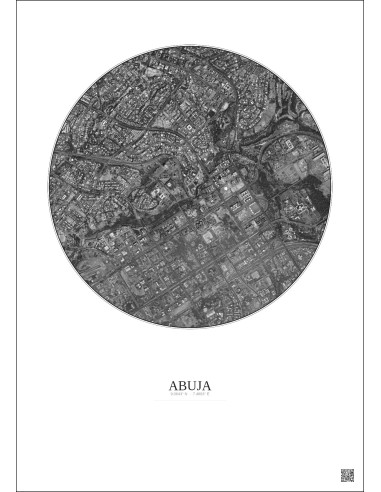 Affiche Abuja – Poster vue satellite 2.5km N&B | Gravura – Fond clair