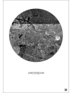 Affiche Amsterdam – Poster vue satellite 10km N&B | Gravura – Fond clair