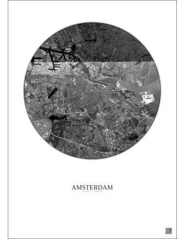 Amsterdam Satellite View Poster 10km B&W | Gravura – Light background