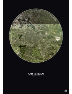 Affiche Amsterdam – Poster vue satellite 10km Couleur | Gravura – Fond foncé