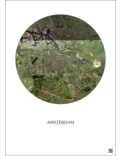 Affiche Amsterdam – Poster vue satellite 10km Couleur | Gravura – Fond clair