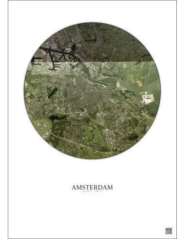 Affiche Amsterdam – Poster vue satellite 10km Couleur | Gravura – Fond clair