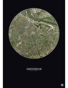 Affiche Amsterdam – Poster vue satellite 2.5km Couleur | Gravura – Fond foncé