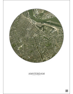 Affiche Amsterdam – Poster vue satellite 2.5km Couleur | Gravura – Fond clair