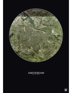 Affiche Amsterdam – Poster vue satellite 6km Couleur | Gravura – Fond foncé