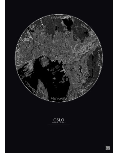 Oslo Satellite View Poster 10km B&W | Gravura – Dark background