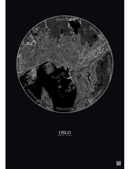 Oslo Satellite View Poster 10km B&W | Gravura – Dark background