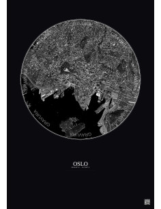 Affiche Oslo – Poster vue satellite 2.5km N&B | Gravura – Fond foncé