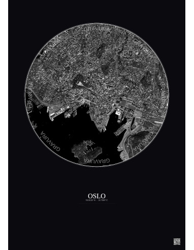 Oslo Satellite View Poster 2.5km B&W | Gravura – Dark background