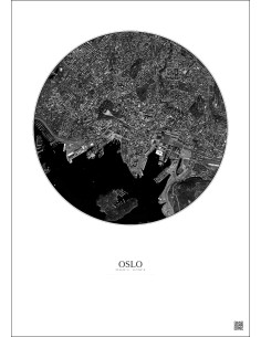 Affiche Oslo – Poster vue satellite 2.5km N&B | Gravura – Fond clair