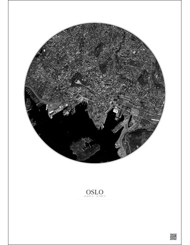 Affiche Oslo – Poster vue satellite 2.5km N&B | Gravura – Fond clair