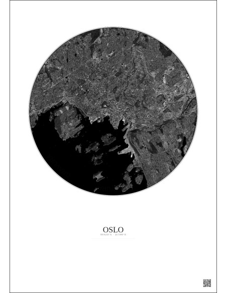 Oslo Satellite View Poster 6km B&W | Gravura – Light background