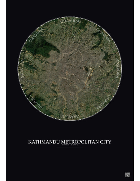 Kathmandu Metropolitan City Satellite View Poster 10km Color | Gravura – Dark background