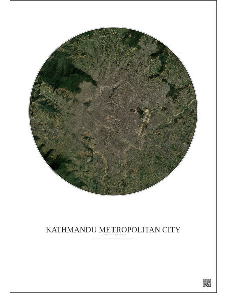 Kathmandu Metropolitan City Satellite View Poster 10km Color | Gravura – Light background
