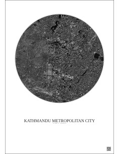 Affiche Kathmandu Metropolitan City – Poster vue satellite 2.5km N&B | Gravura – Fond clair