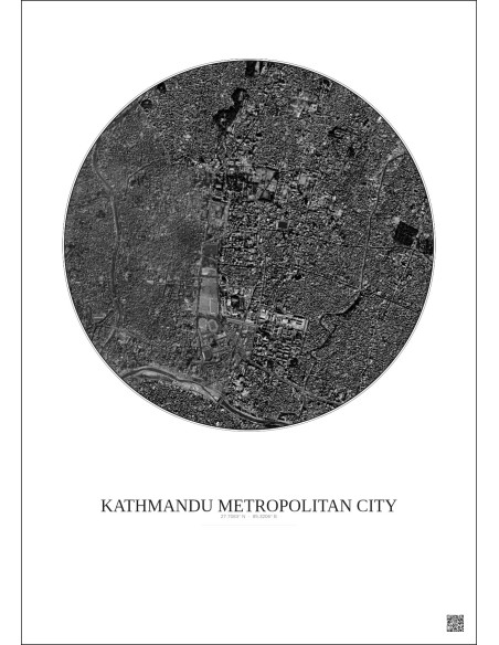 Affiche Kathmandu Metropolitan City – Poster vue satellite 2.5km N&B | Gravura – Fond clair