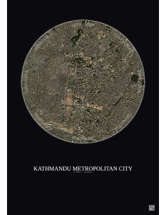 Affiche Kathmandu Metropolitan City – Poster vue satellite 2.5km Couleur | Gravura – Fond foncé