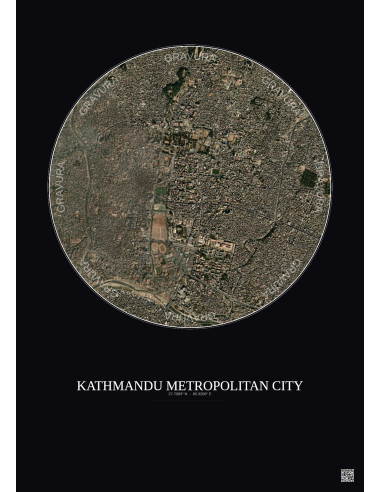 Affiche Kathmandu Metropolitan City – Poster vue satellite 2.5km Couleur | Gravura – Fond foncé