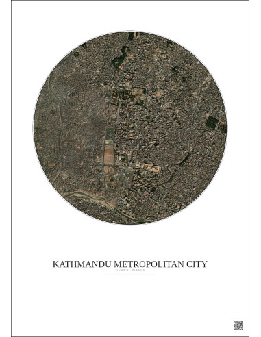 Affiche Kathmandu Metropolitan City – Poster vue satellite 2.5km Couleur | Gravura – Fond clair
