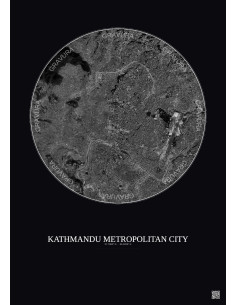 Affiche Kathmandu Metropolitan City – Poster vue satellite 6km N&B | Gravura – Fond foncé