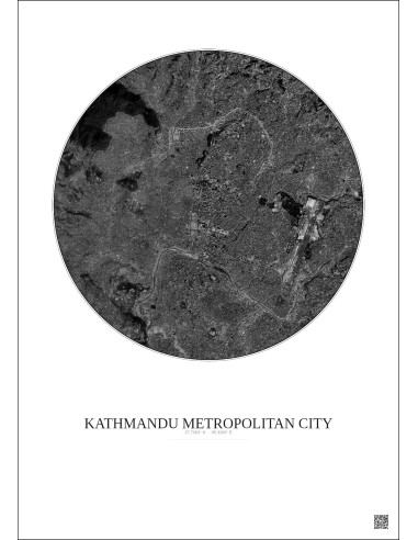 Affiche Kathmandu Metropolitan City – Poster vue satellite 6km N&B | Gravura – Fond clair