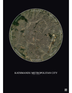 Affiche Kathmandu Metropolitan City – Poster vue satellite 6km Couleur | Gravura – Fond foncé