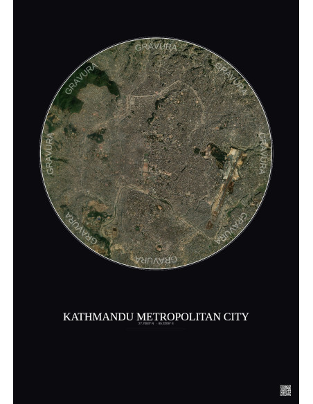 Affiche Kathmandu Metropolitan City – Poster vue satellite 6km Couleur | Gravura – Fond foncé