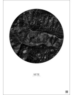 Affiche Sete – Poster vue satellite 2.5km N&B | Gravura – Fond clair