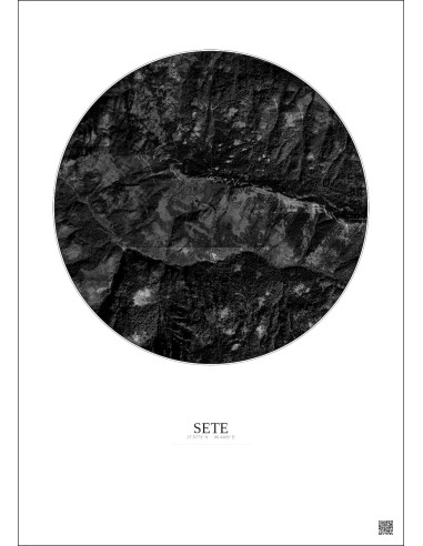 Affiche Sete – Poster vue satellite 2.5km N&B | Gravura – Fond clair
