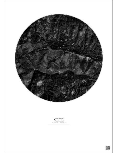 Affiche Sete – Poster vue satellite 2.5km N&B | Gravura – Fond clair