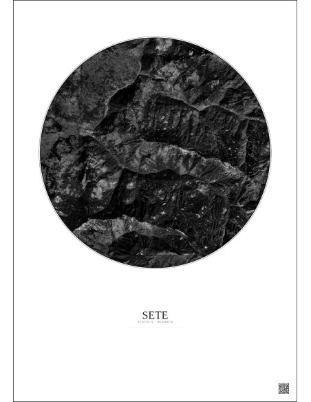 Affiche Sete – Poster vue satellite 5km N&B | Gravura – Fond clair