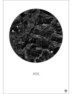 Affiche Sete – Poster vue satellite 10km N&B | Gravura – Fond clair