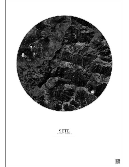 Affiche Sete – Poster vue satellite 10km N&B | Gravura – Fond clair