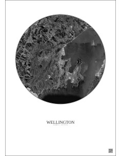 Affiche Wellington – Poster vue satellite 10km N&B | Gravura – Fond clair