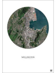 Affiche Wellington – Poster vue satellite 2.5km Couleur | Gravura – Fond clair
