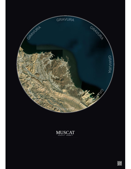 Muscat Satellite View Poster 10km Color | Gravura – Dark background