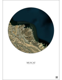 Affiche Muscat – Poster vue satellite 10km Couleur | Gravura – Fond clair