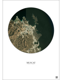 Affiche Muscat – Poster vue satellite 2.5km Couleur | Gravura – Fond clair