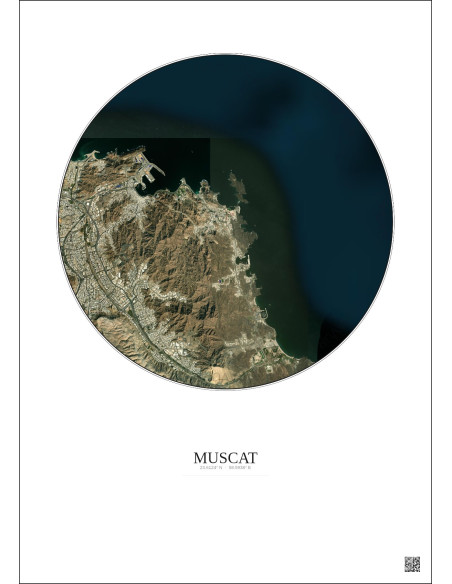 Affiche Muscat – Poster vue satellite 6km Couleur | Gravura – Fond clair