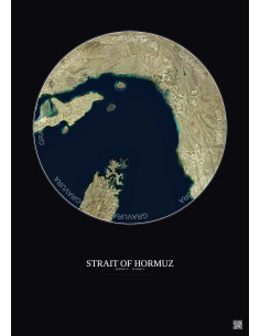 Affiche Strait Of Hormuz – Poster vue satellite 100km Couleur | Gravura – Fond foncé