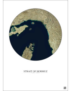 Affiche Strait Of Hormuz – Poster vue satellite 100km Couleur | Gravura – Fond clair