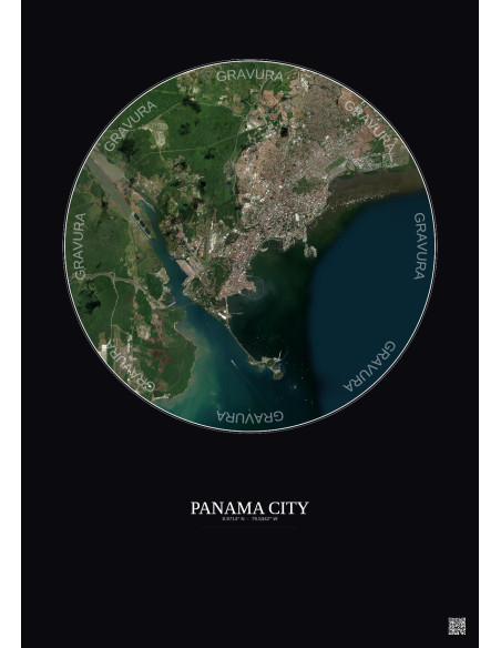 Affiche Panama City – Poster vue satellite 10km Couleur | Gravura – Fond foncé