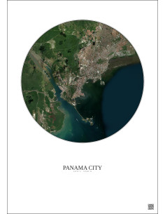 Affiche Panama City – Poster vue satellite 10km Couleur | Gravura – Fond clair