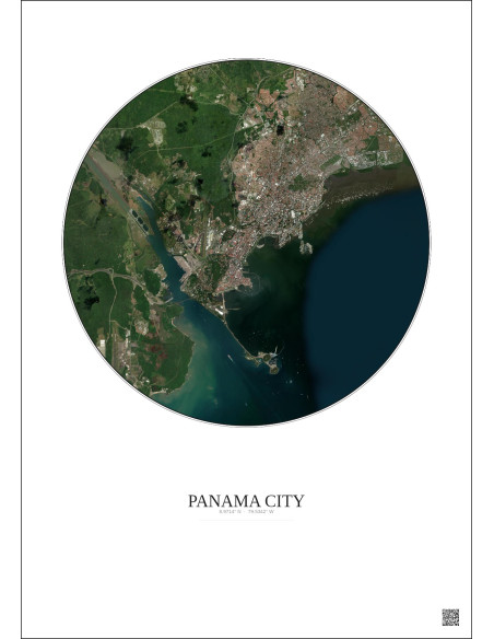 Affiche Panama City – Poster vue satellite 10km Couleur | Gravura – Fond clair