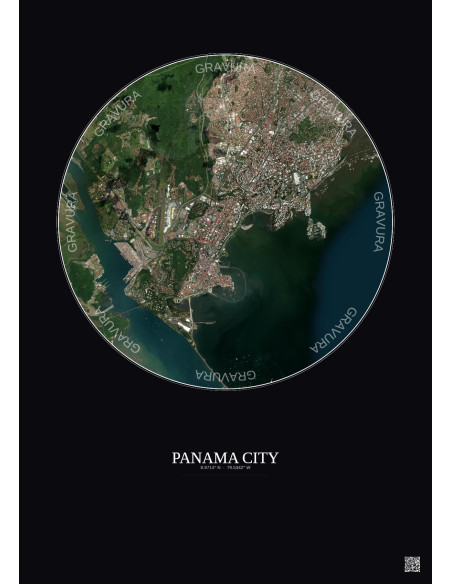 Affiche Panama City – Poster vue satellite 6km Couleur | Gravura – Fond foncé