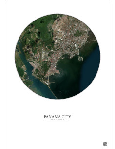 Affiche Panama City – Poster vue satellite 6km Couleur | Gravura – Fond clair