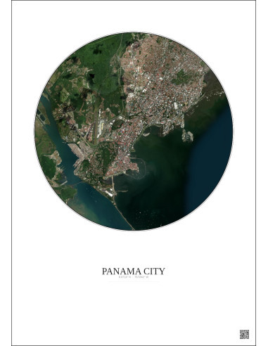 Affiche Panama City – Poster vue satellite 6km Couleur | Gravura – Fond clair