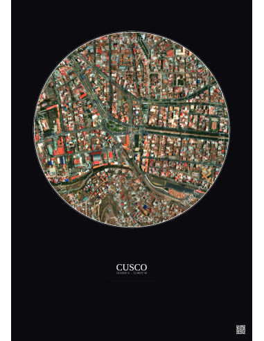 Affiche Cusco – Poster vue satellite 0.5km Couleur | Gravura – Fond foncé