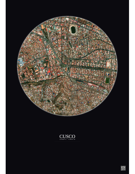 Affiche Cusco – Poster vue satellite 1km Couleur | Gravura – Fond foncé