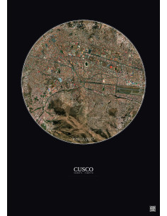 Affiche Cusco – Poster vue satellite 2.5km Couleur | Gravura – Fond foncé